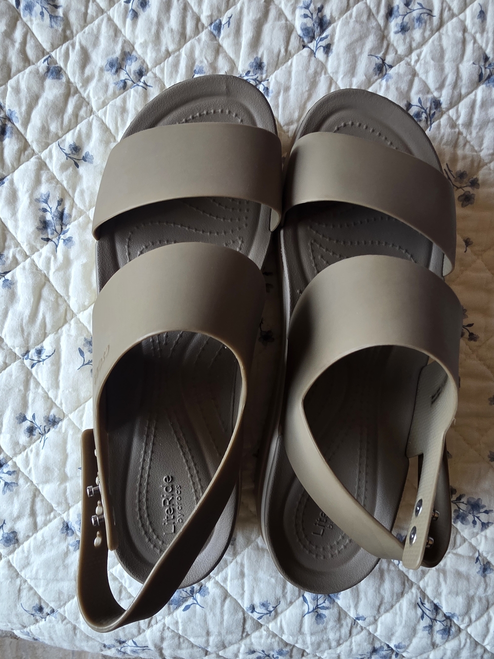 Crocs Women’s Taupe Dual-Strap Slide Sandals